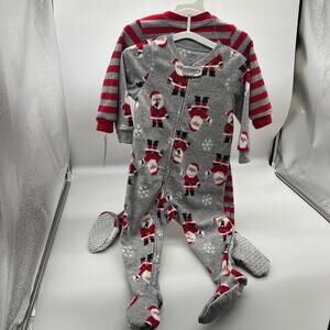 Carter’s Just One You Toddler Striped Santa Fleece Footed Pajama Size 18M